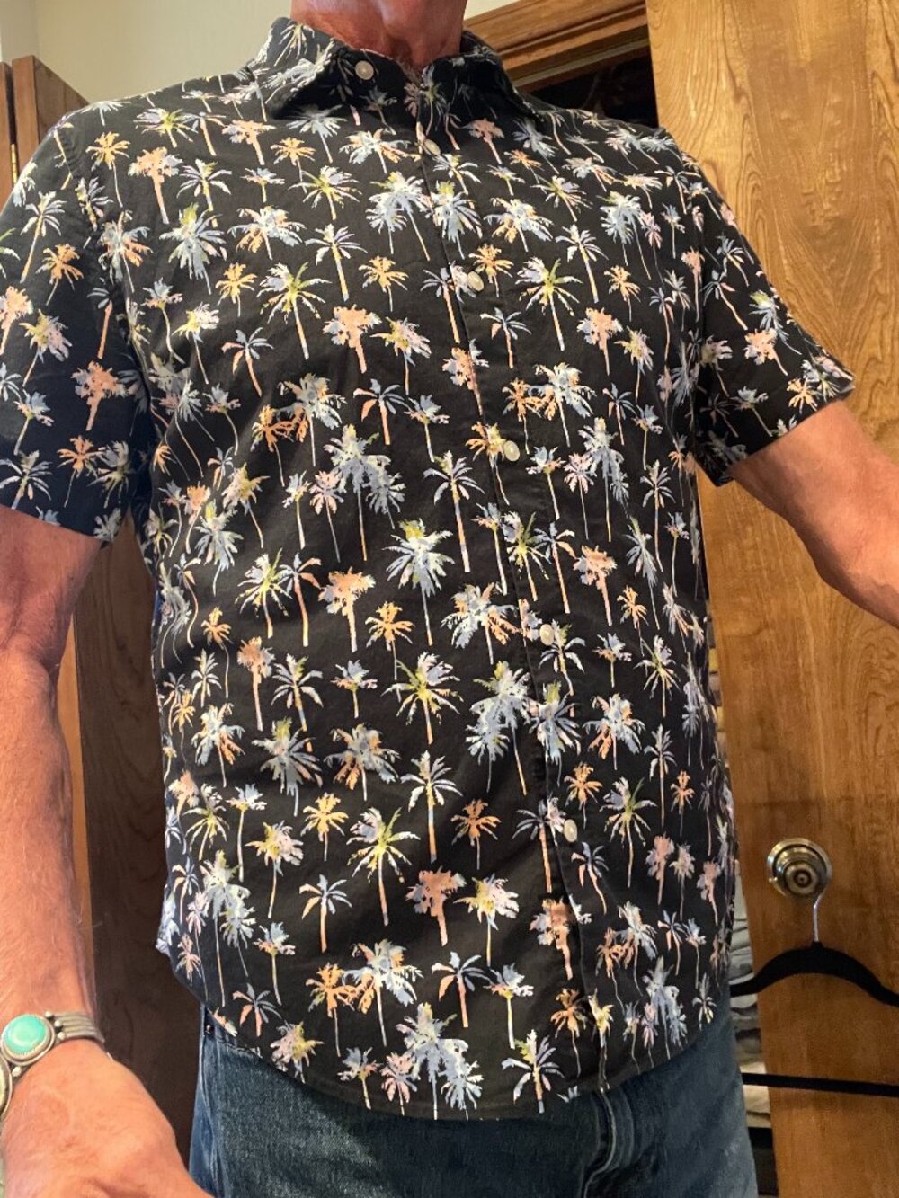 Bonobos Riviera Cruiseware Palm Tree Design Short Sleeve Slim Fit Shirt - L